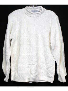 Vtg 90s A Knitch Above White Sweater Med Women Cable Square Chain Chevron Rows